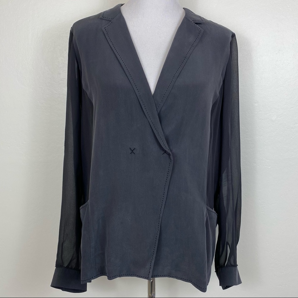 Go by GoSilk Modern Style Silk Blazer with Sheer Sleeves